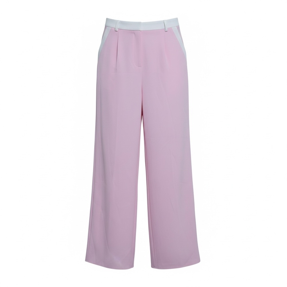 Miss Avenue Pink Wide-Leg Trousers Slash Pockets Details in White